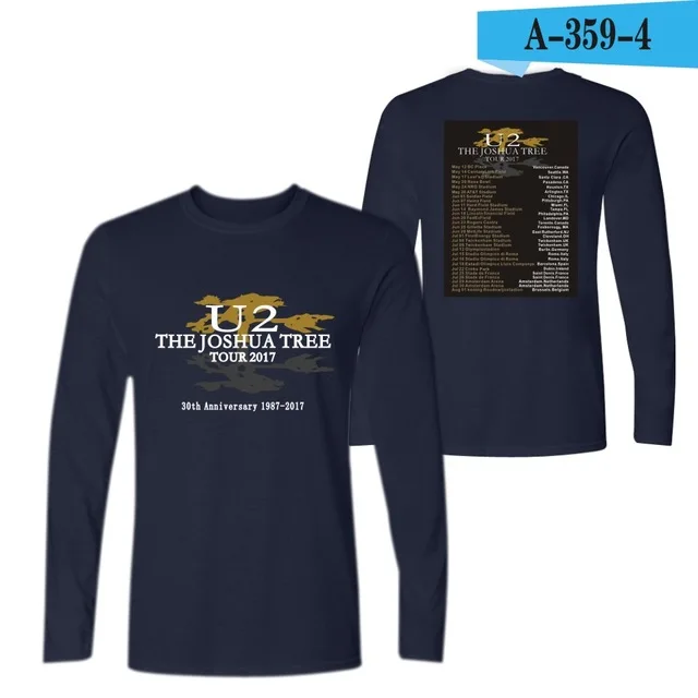 U2 брендовая футболка с длинным рукавом для мужчин и женщин Crewneck U2 band printed Футболка мужская хип-хоп футболка Топы унисекс Одежда XS-4XL - Цвет: navy blue