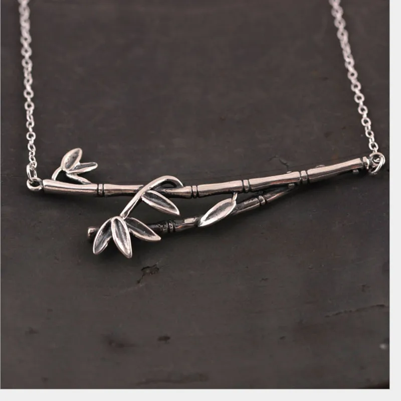 Женский кулон из серебра 925 пробы с бамбуковыми листьями|Ожерелья| |