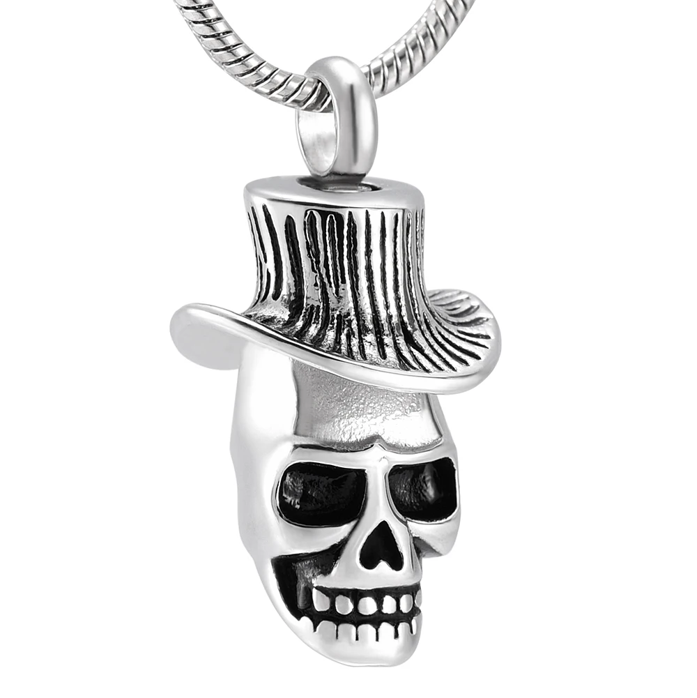 Punk Skull Skeleton Stainless Steel Men`s Necklace Memorial Ashes Holder Funeral Urn  Pendant Cremation Keepsake Jewelry for Men
