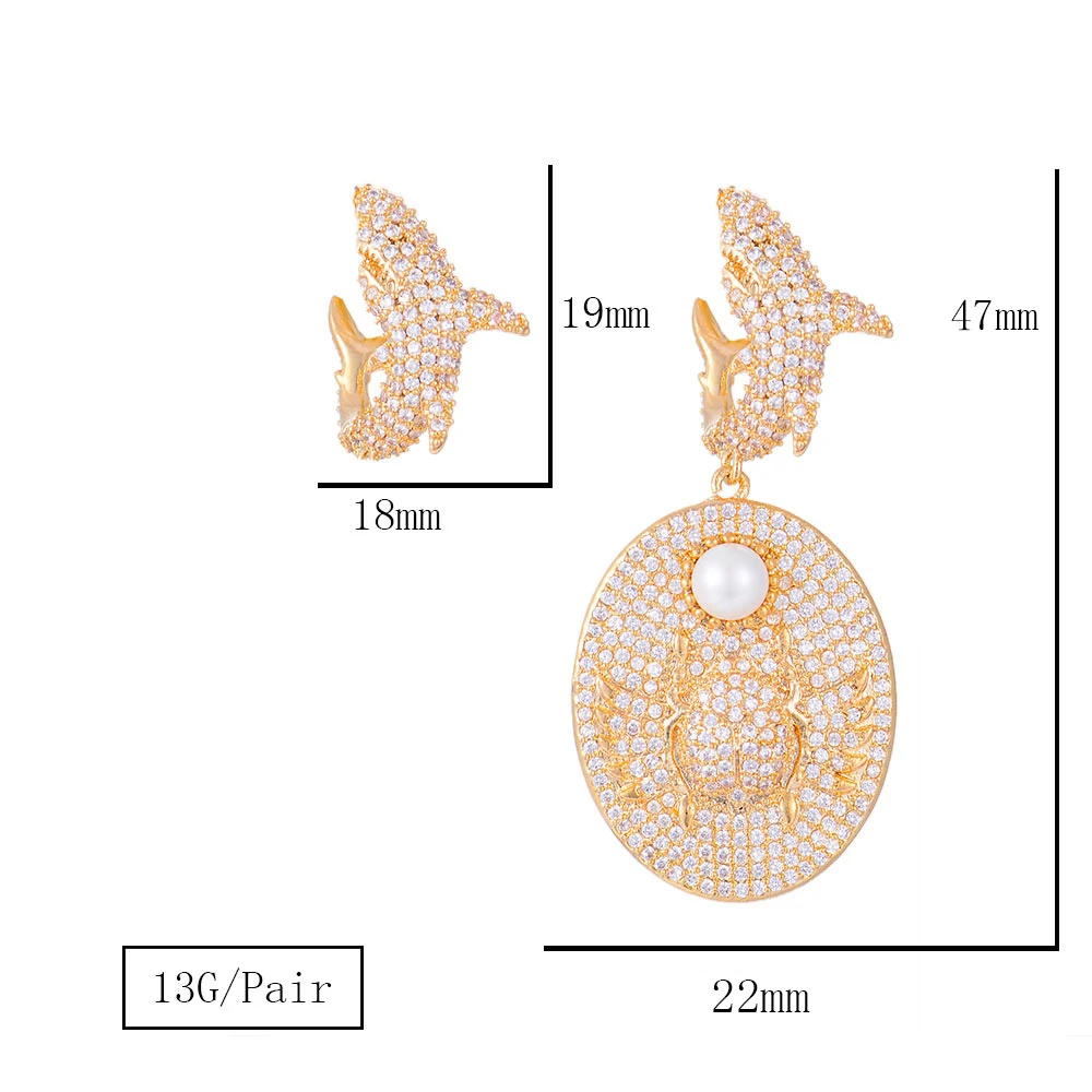 

missvikki New Design Exclusive Asymmetry Top Quality dolphin Pearl Round Pendant Earrings for Women Noble Accessories Jewelry
