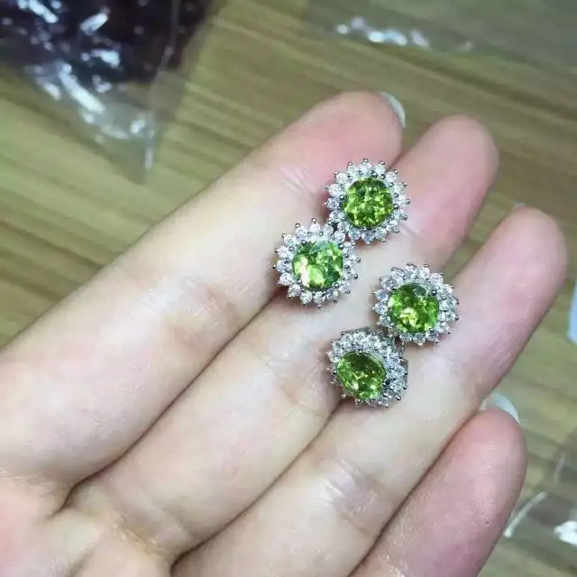 Женские серьги гвоздики из серебра 925 пробы 6 мм|stud earrings|natural peridot earingsjewelry silver earrings |