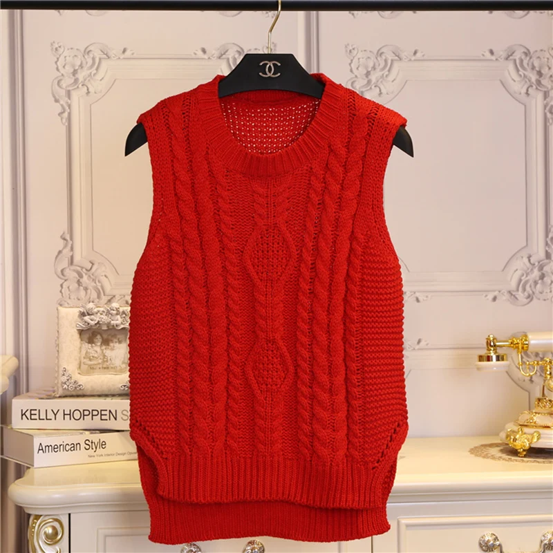 Женский короткий свитер без рукавов осенне-весенний однотонный жилет с