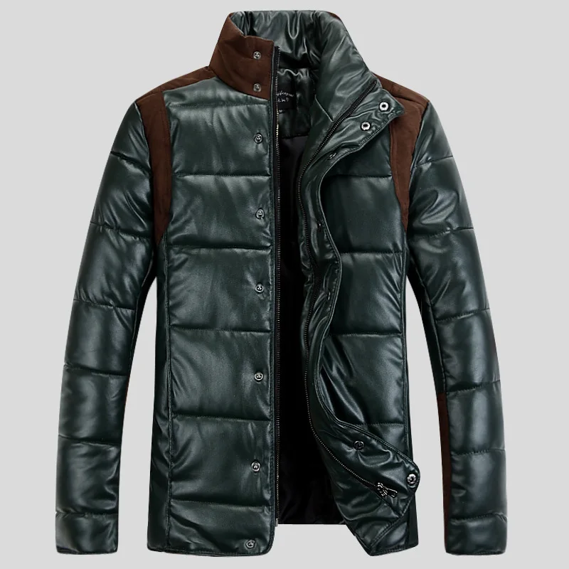 Stand Collar Pu Fabric Winter Coat Men | Мужская одежда