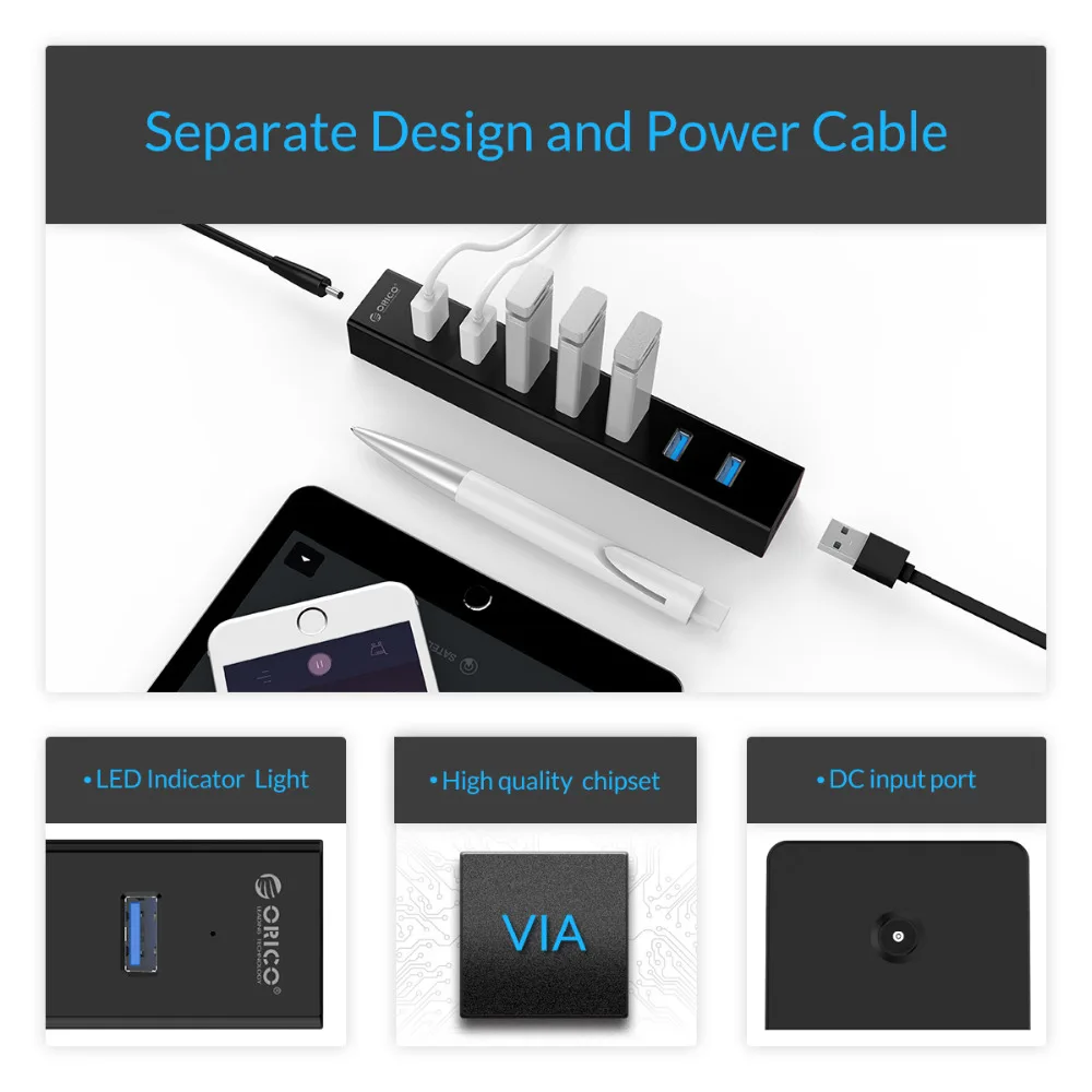 Высокоскоростной Концентратор ORICO H7013 с 7 портами USB 3 0 портативный Настольный usb