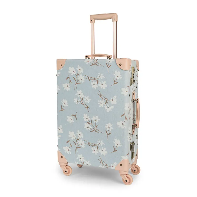 LightCyan Floral COTRUNKAGE 2" 24" 2" холщовый цветочный чехол для путешествий винтажный Жесткий Чехол для каюты TSA 4 колеса для переноски багажа для женщин - Цвет: LightCyan Floral