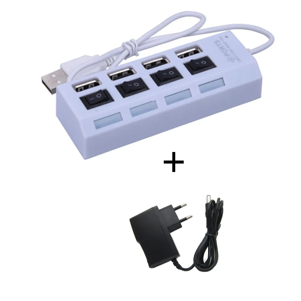 4 Port White With EU Usb-хаб 2,0 4/7 портов usb-хаб разветвитель с переключателем вкл/выкл или ЕС/США адаптер питания для MacBook ПК ноутбука USB мультиразветвитель концентратор - Цвет: 4 Port White With EU
