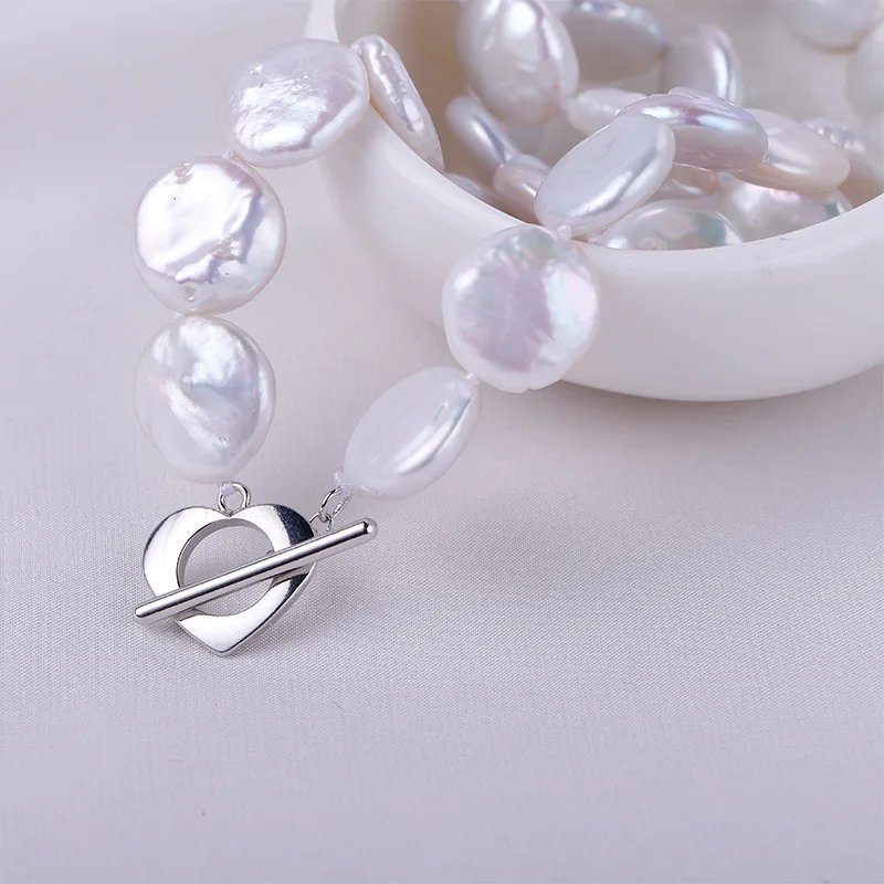 DAIMI 925 sterling silver 13-14MM Huge Coin Pearl Necklace Natural White Choker Promotion Gift | Украшения и аксессуары