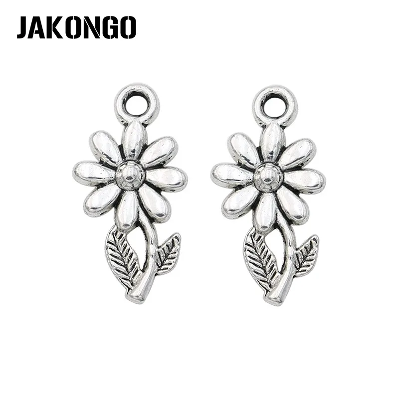 

10pcs Antique Silver Plated Flower Plant Charm Pendants for Bracelet Necklace Jewelry Making DIY Handmade Craft 19x10mm