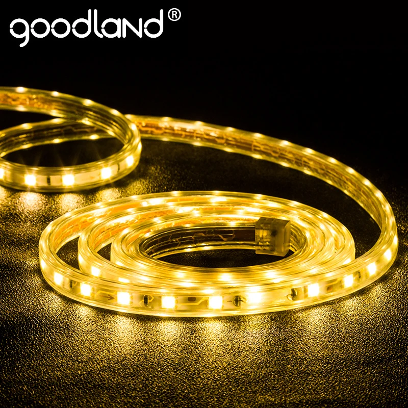 Goodland светодиодная лента света AC 220 В SMD 5050 Гибкие светодиодные Клейкие ленты 60leds/м