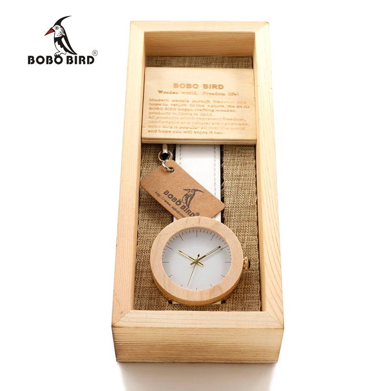 

BOBO BIRD V-J28 Women's Maple Wooden Wristwatch Simple White Dial Golden Stainless Steel Back Case Ladies Watch orologio donna