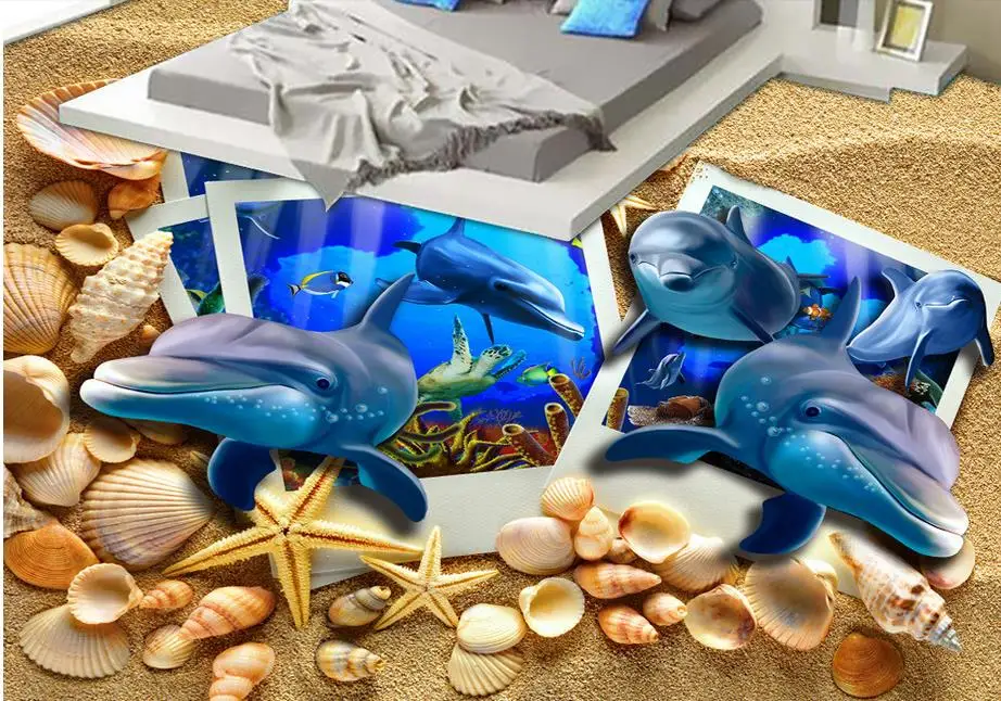 3d полы Дельфин пляжные ракушки фото обои для детской комнаты гостиной напольная
