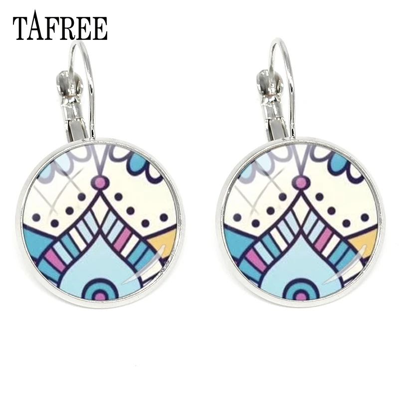 Серьги клипсы TAFREE с цветком мандалы геометрические серьги изображением