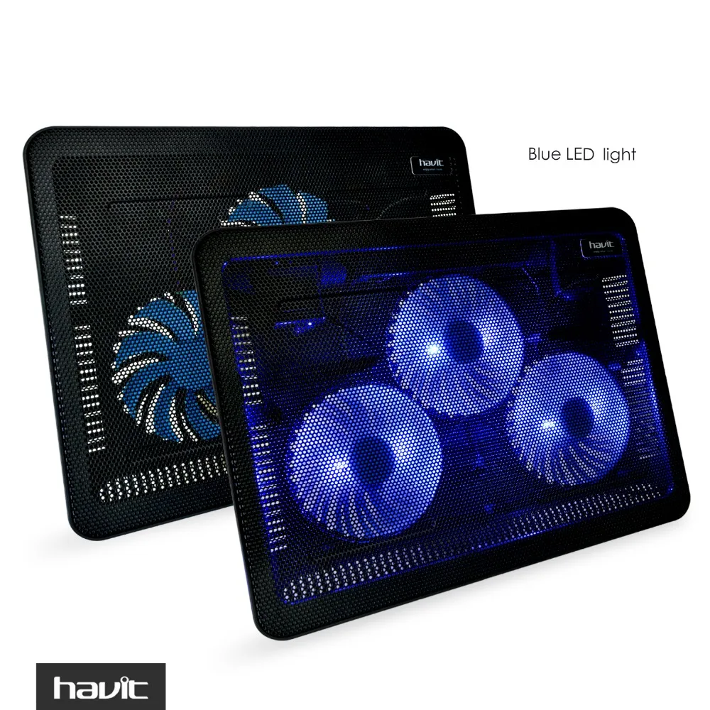 havit cooling fan stand mat quiet laptop cool pad blue led usb notebook cooler with 3 fans for 15 17 laptop notebook free global shipping
