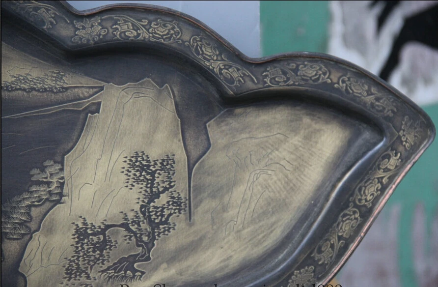 JP S62 35 &quotКитайская династия дворец медный пейзаж красота лоток тарелка salver hollowware