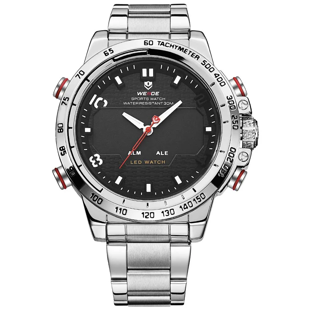 WEIDE, мужские часы,, роскошный бренд, известный бренд, спортивные часы для мужчин, цифровой кварцевый будильник, нейлоновый ремешок, relogio automatico masculin - Цвет: Черный