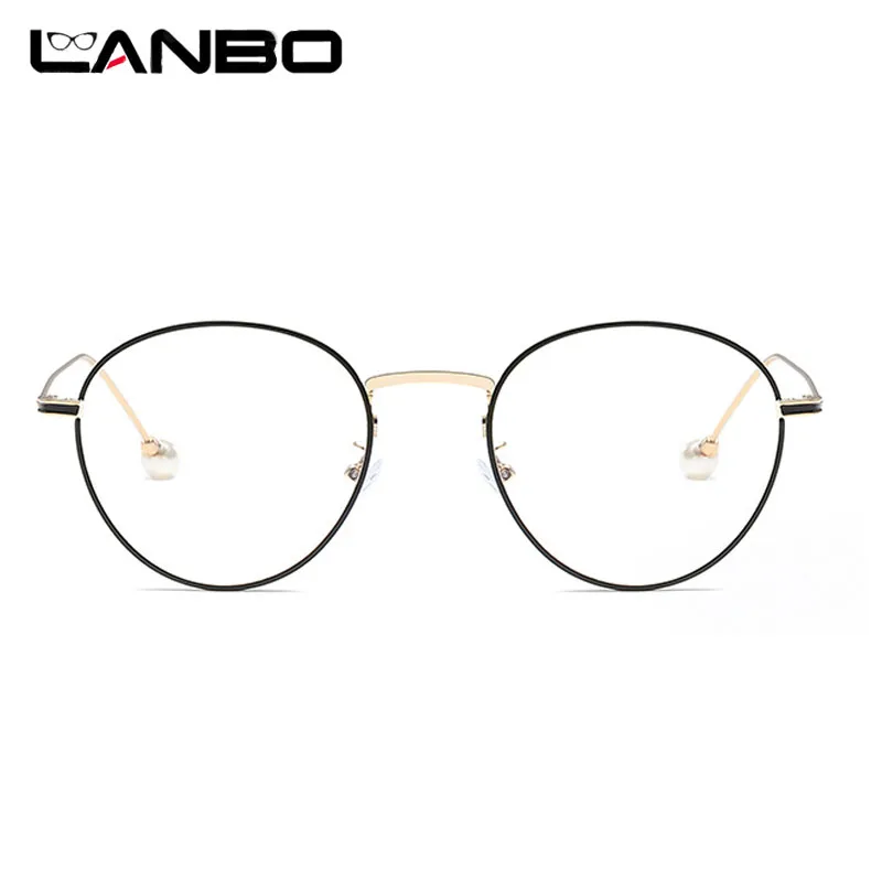 LANBO, Корея, маленькие круглые очки с жемчужинами, оправа, анти-голубые лучи, компьютерные очки, ретро, металлическая оправа, очки, бренд 8709