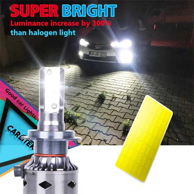 Carlitek мини светодиод машины фары лампы H7 H4 H11 H1 9005 9006 SMD Led чип 10000LM 72 W для 6000 K