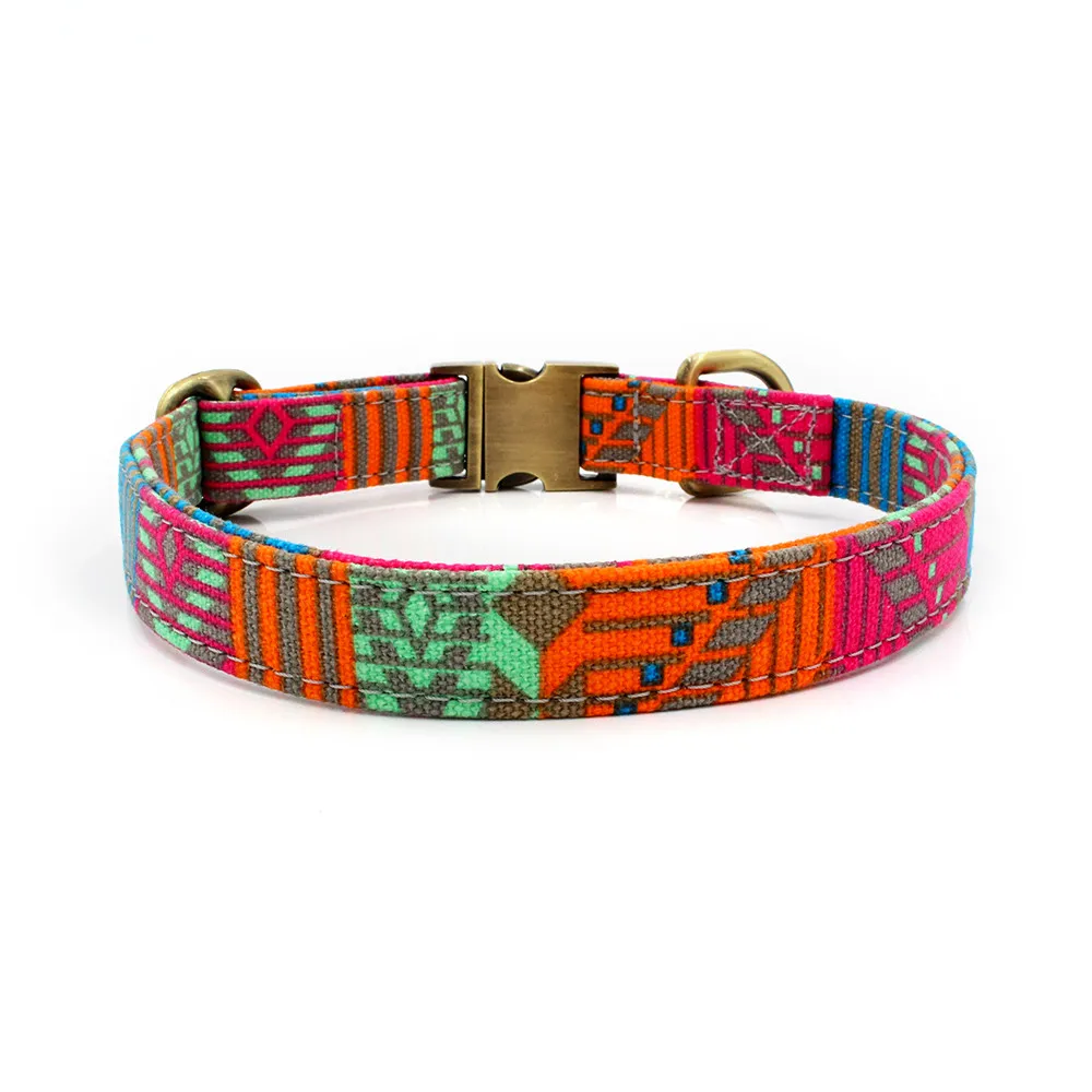 Dog Collar Lettering Pet Collar Bohemian Buckle retro Dog Cat Collar Pet Supplies accessories Cloth+Metal dropshipping Z620
