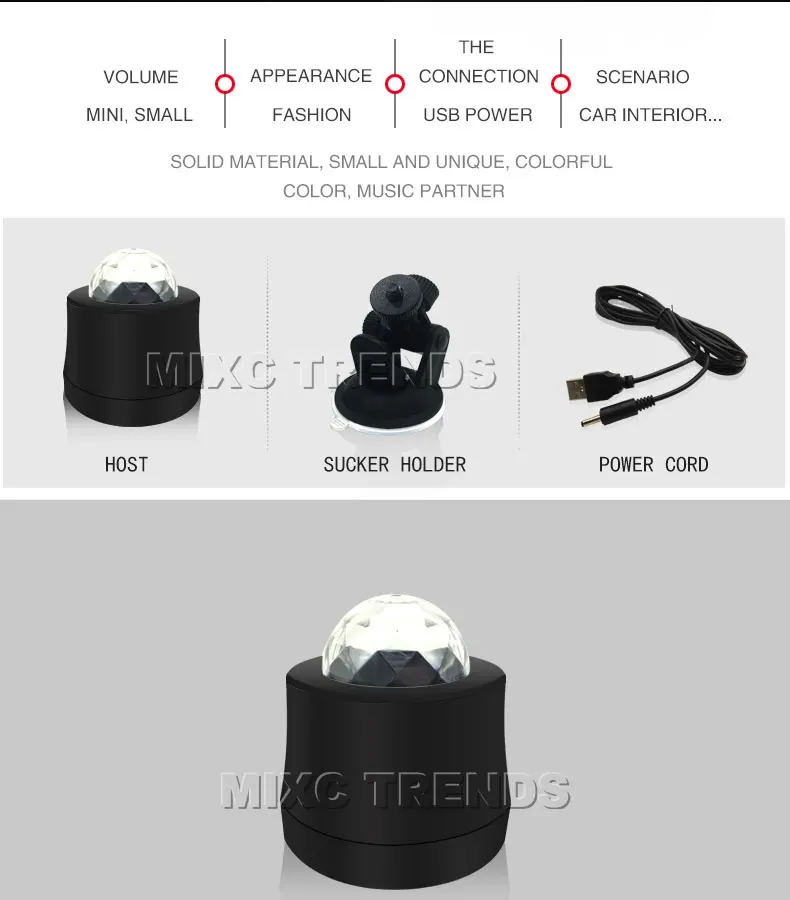 MIXC TRENDS 6 цветов меняющийся автомобильный DJ музыкальный светильник мини RGB светодиодный MP3 диско хрустальный магический шар сценический стробоскоп вспышка лампа с USB разъемом