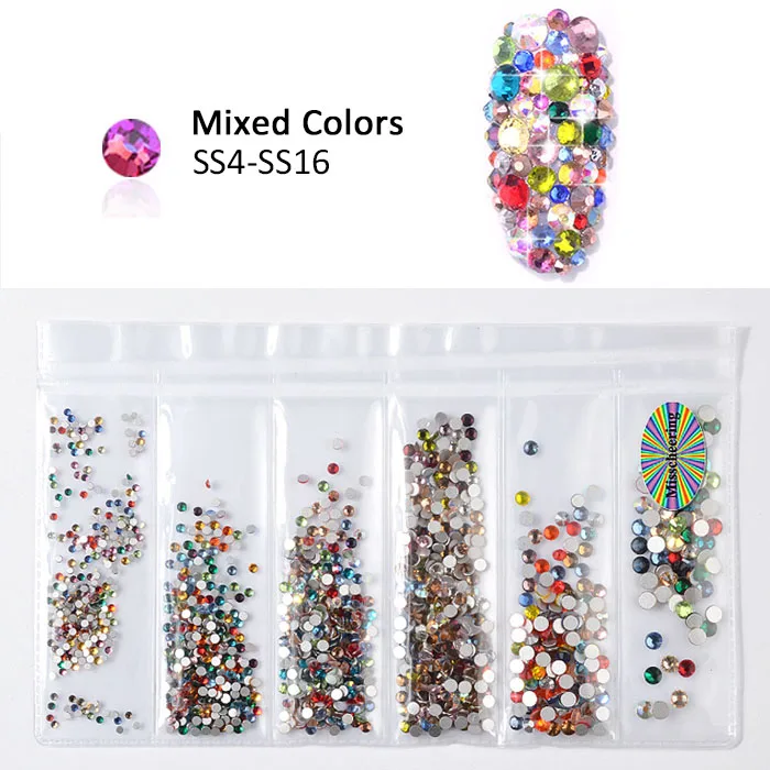 17 Mixed Colors 1 упаковка, смешанные SS4-SS16 Стразы для ногтей, цветные кристаллы AB, стеклянные камни без горячей фиксации, стразы с плоской задней поверхностью, блестящие украшения для ногтей - Цвет: 17 Mixed Colors