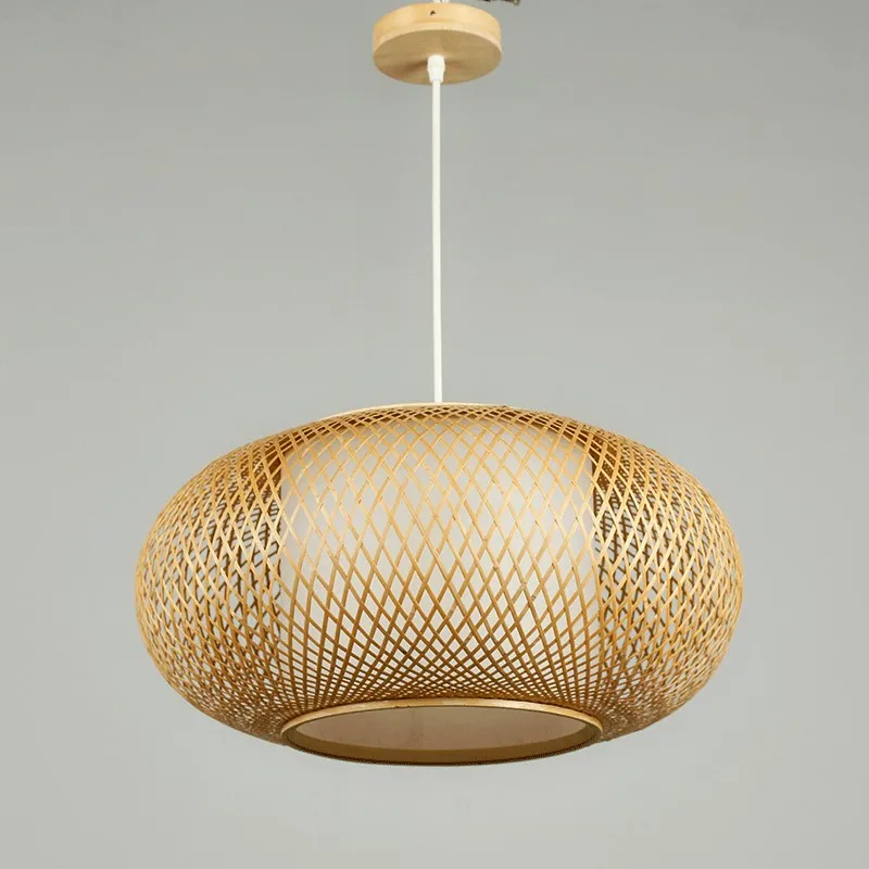 Современная Подвесная лампа ручной вязки из бамбука Круглый Деревянный