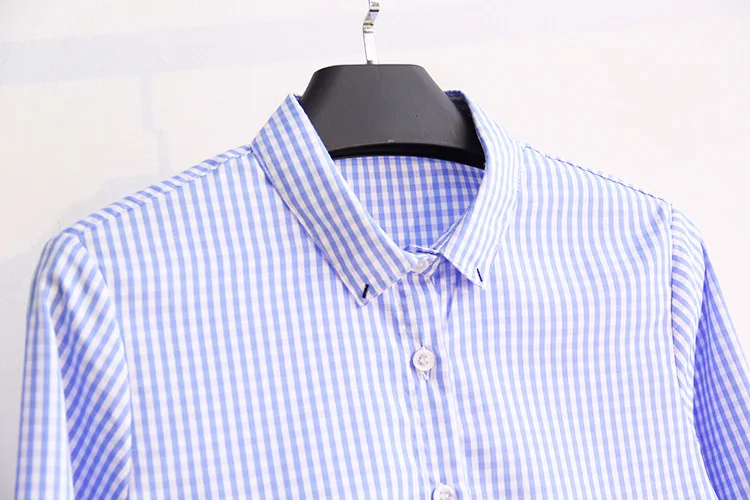 Осень Рубашки в клетку Для женщин топы и блузки Блузка с длинными рукавами