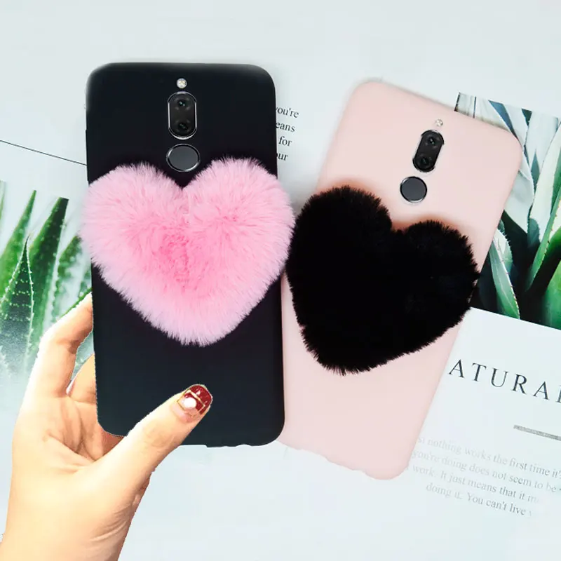Abbery 3D Cute Candy love Hearts Plush Hairy soft pink cases for Huawei Y3 Y5 2017 phone case huawei Y9 Y6 2018 Case |