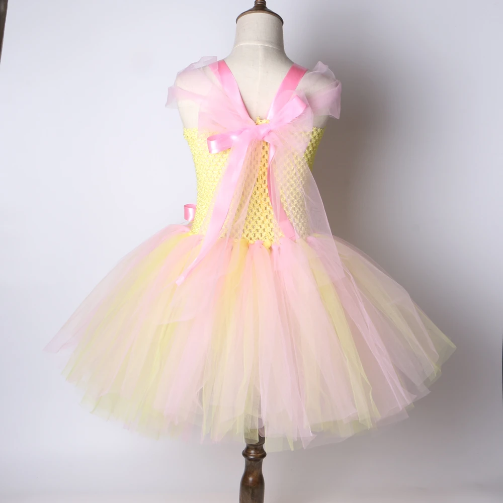Pony Fluttershy Tutu Dress Yellow Pink Cartoon Girl Birthday Party Fancy Children Kids Halloween Costumes For Girls 2-12Y | Детская