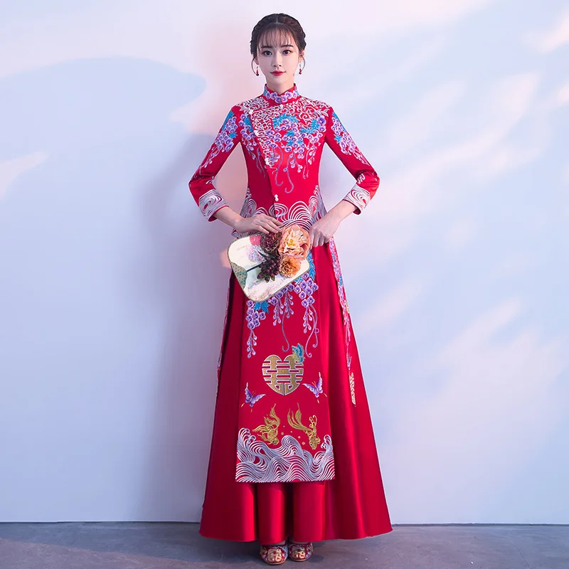 Современное китайское традиционное свадебное платье Ципао Vestido Восточное дракон