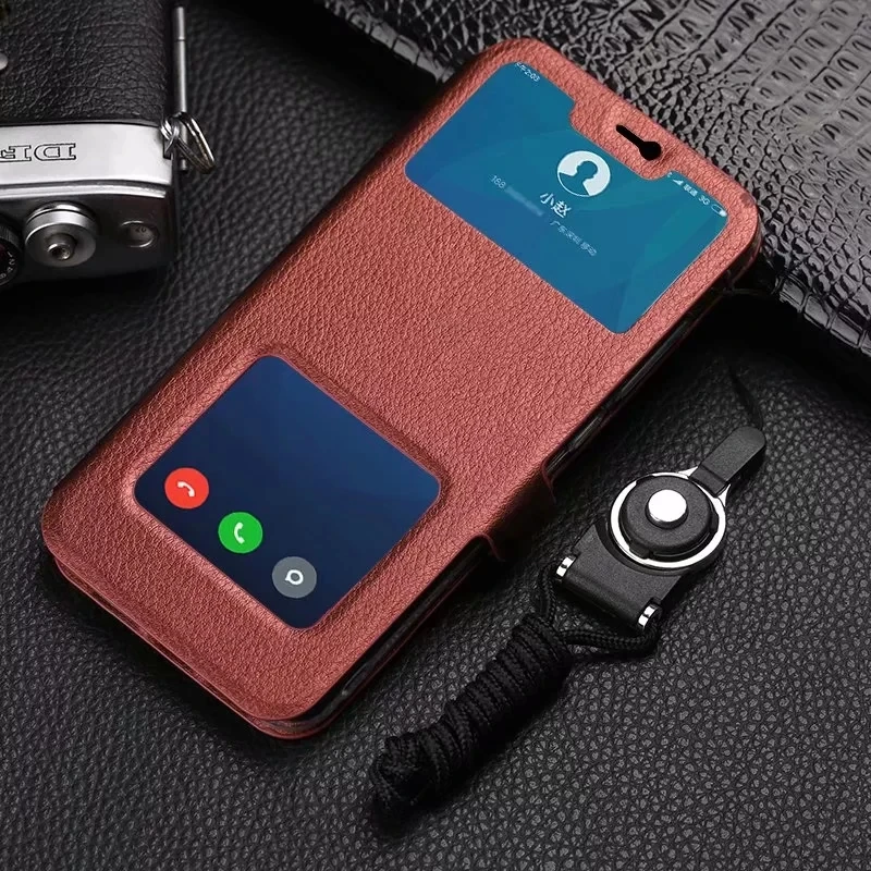 PDGB классический кожаный чехол с двойным окошком для глобальной версии Xiaomi Mi 8 Lite