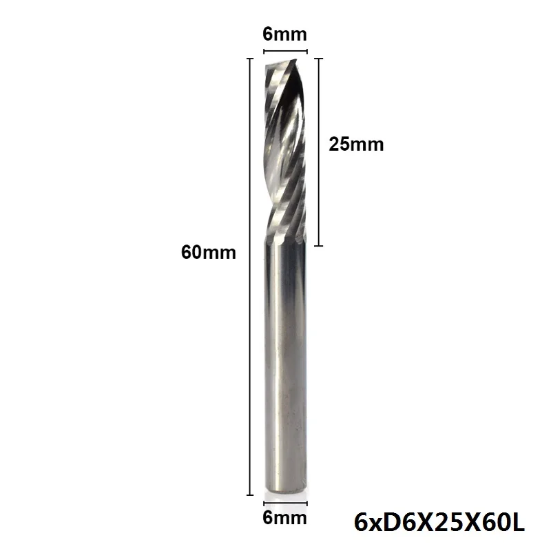 1pc 6x25x60mm XCAN 1 шт. 6 мм хвостовик Одиночная Флейта Карбид Концевая фреза спиральная фреза прямой хвостовик ЧПУ Гравировальный Бит фреза - Длина режущей кромки: 1pc 6x25x60mm