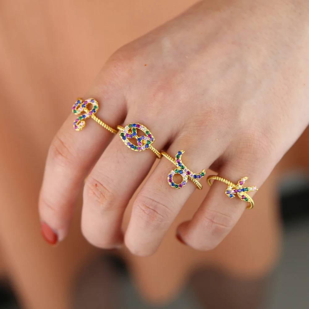 Новый дизайн 12 созвездия зодиака знаки кольца с золотым наполнителем размер 6 7 8