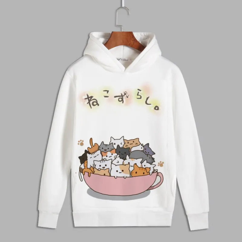 

Anime Neko Atsume Cosplay Cute cat Print Pullover hooded sweatshirts Unisex Fleece Hoodies for Autumn