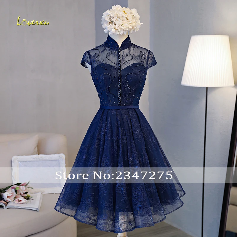 Loverxu великолепные кружевные платья до колен с высоким воротником для встречи