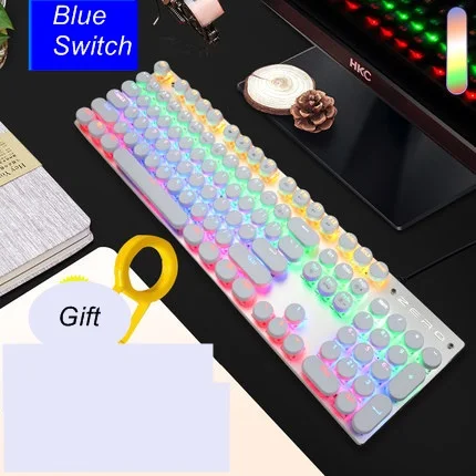 White Round Keycap ZERO Проводная Механическая игровая клавиатура с подсветкой, анти-привидение, 87/104 красный, черный, синий переключатель для ПК, ноутбука, бесплатные Русские наклейки - Цвет: White Round Keycap