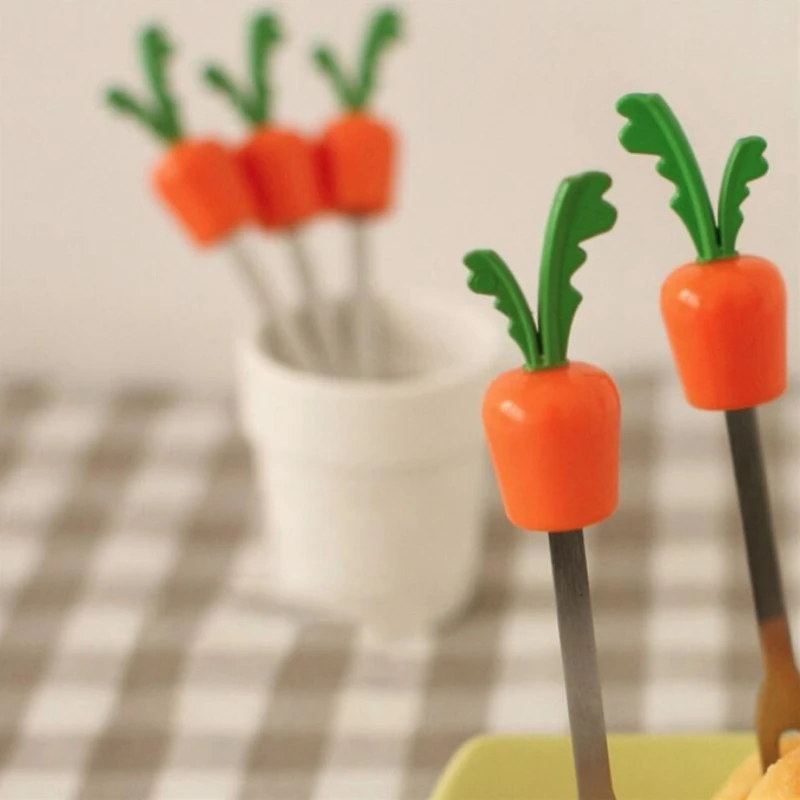 6 шт./партия редис вилки для фруктов гриб Творческий Еда зубец Нержавеющая сталь