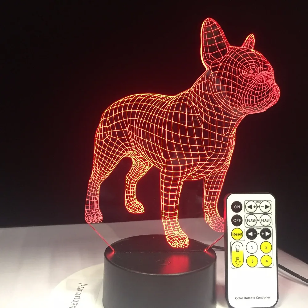 Настольная 3d лампа в виде французского бульдога с дистанционным или сенсорным