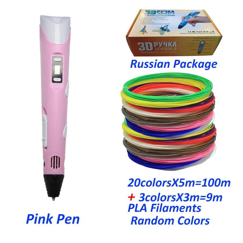Russia-Pink-109m PLA KidsTime 3D Ручка принтер 3D Рисование строк печати карандаш с красочными PLA нити для детей DIY подарки для детей - Цвет: Russia-Pink-109m PLA