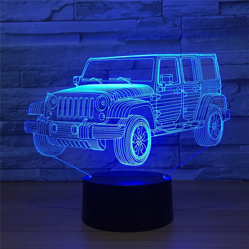 Светодиодный 3D 7 видов цветов меняющий джип автомобиль акриловая пластина ночник