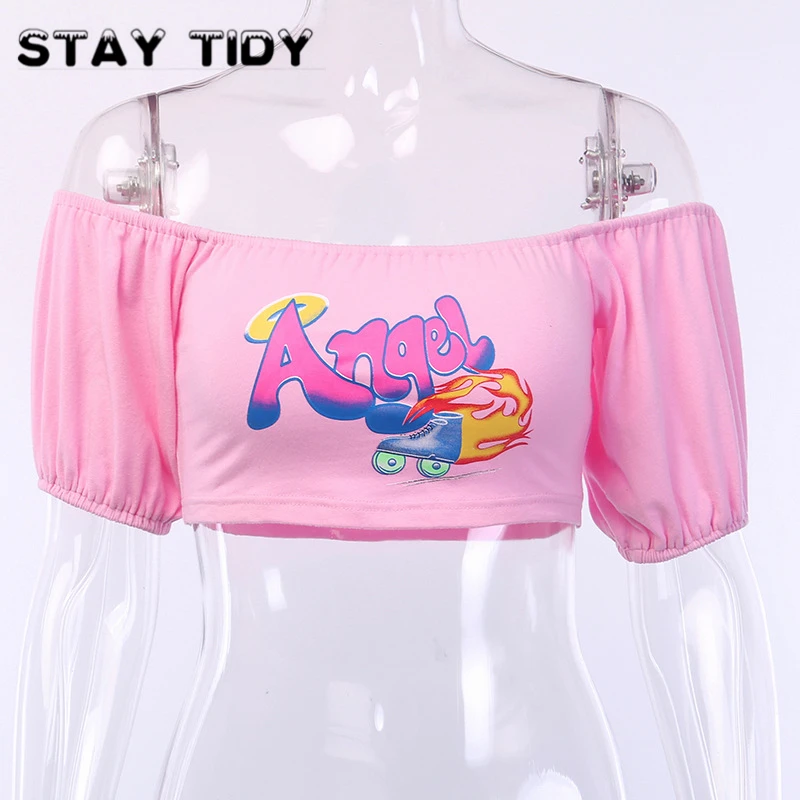 STAY TIDY Angel с буквенным принтом розовый без бретелек короткий соблазнительный