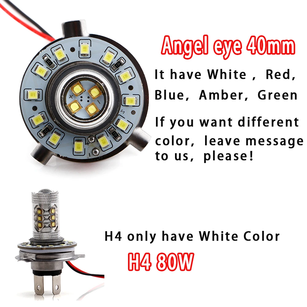 2 шт. DC12V 80 Вт Led H4 лампы 3535 16 SMD с 40 мм Ангел глаз 3528 12 светодиодов авто светильник