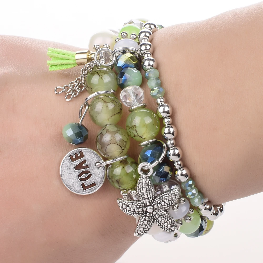 3 шт./компл. богемные Многослойные браслеты с кисточками и кристаллами в виде