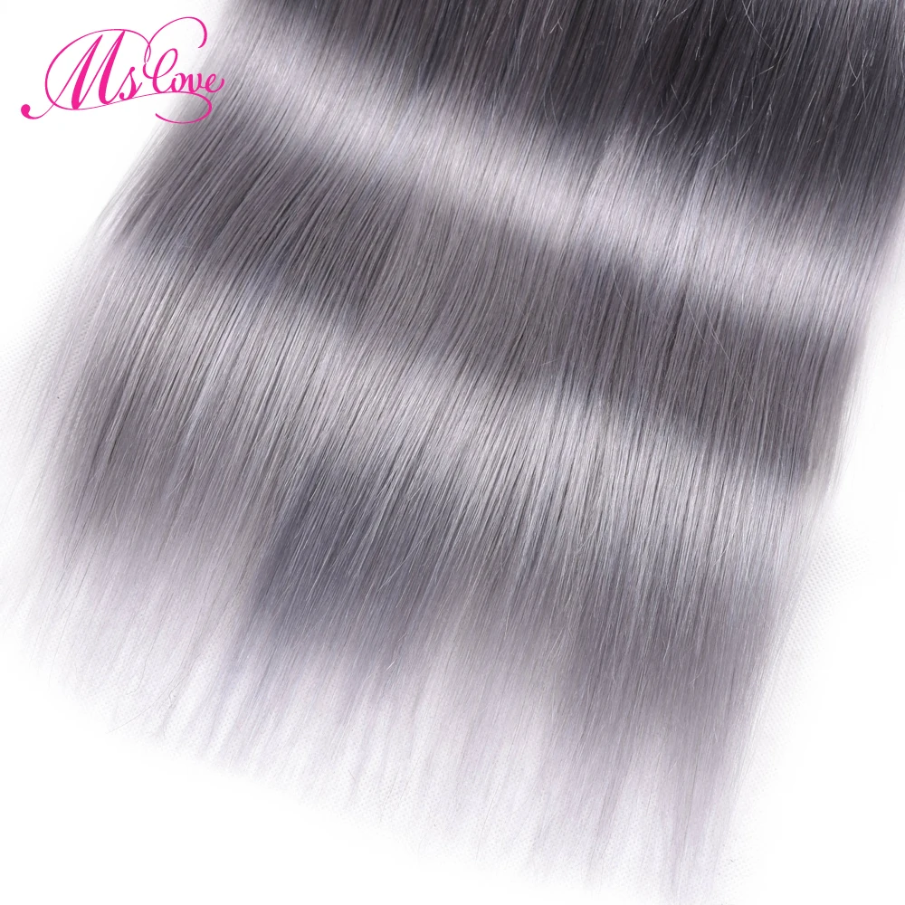 MS Love Pre-colored Ombre 1B серые пучки с фронтальной застежкой 13x4 прямые Remy перуанские пучки волос Humam с фронтальной