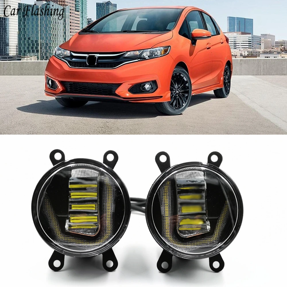3-в-1 функции светодиодный для Honda Jazz Fit DRL дневного света автомобилей противотуманный прожектор с желтый сигнал