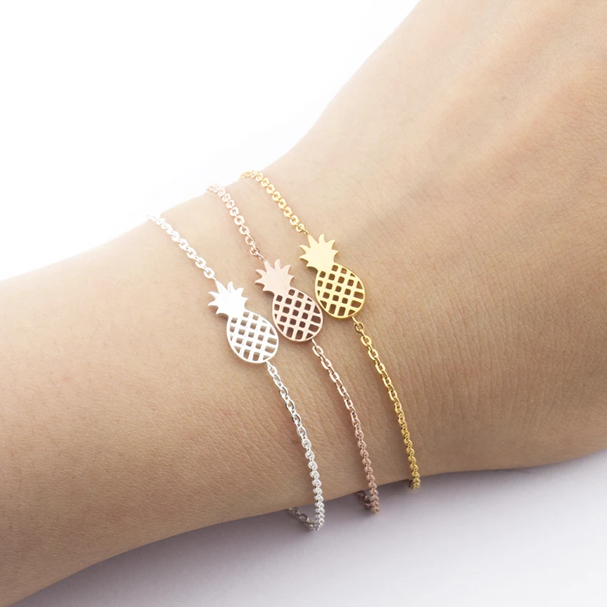 Minimalism Pineapple Bracelet For Women Dainty Gifts BFF Jewelry Stainless Steel Rose Gold Chain Femme | Украшения и аксессуары