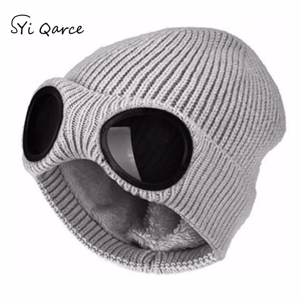 SYi Qarce,, однотонная зимняя вязаная шапка s Skullies Beanies, шапка для женщин и мужчин, Двойная съемная Кепка для очков, NM137-39