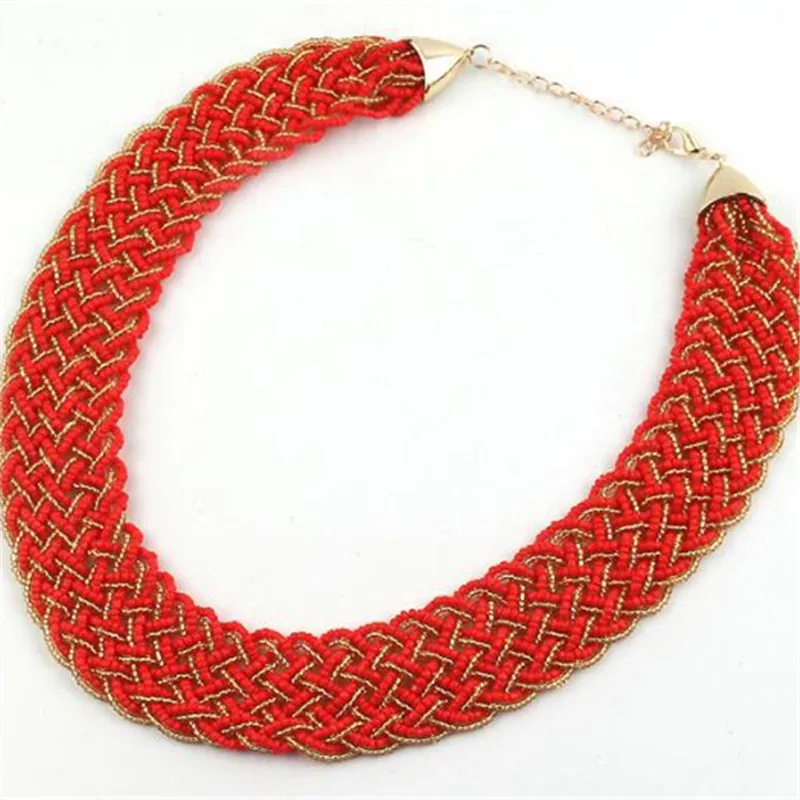 

New fashion temperament short necklace chain Bohemian multi-layer rice beads woven necklace women