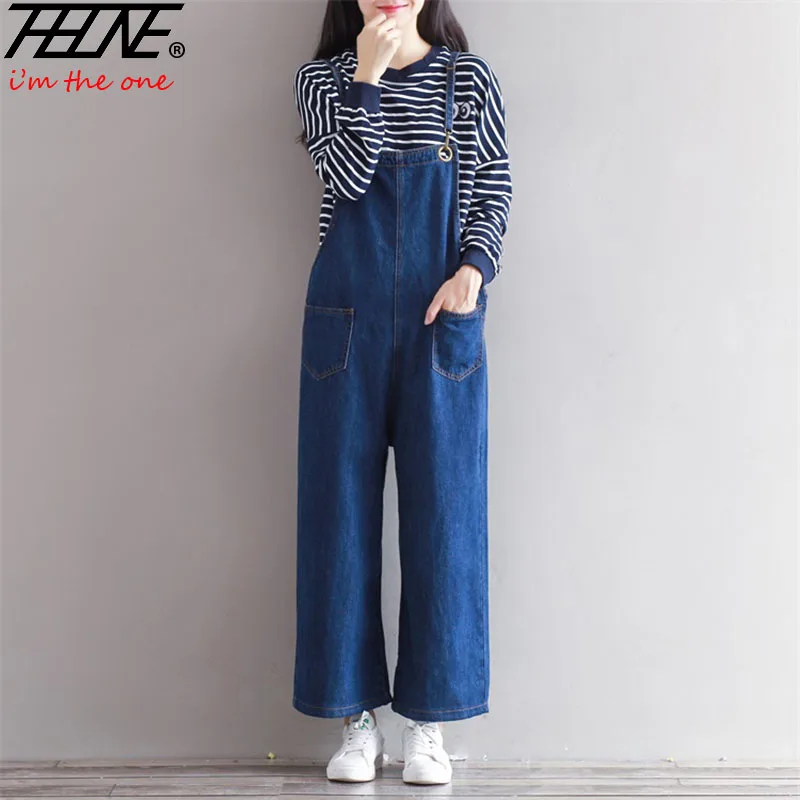 

THHONE Autumn Winter Denim Jumpsuit Women Jeans Rompers Long Casual Wide Leg Trousers Loose Basic Jeans Pants Overalls Female