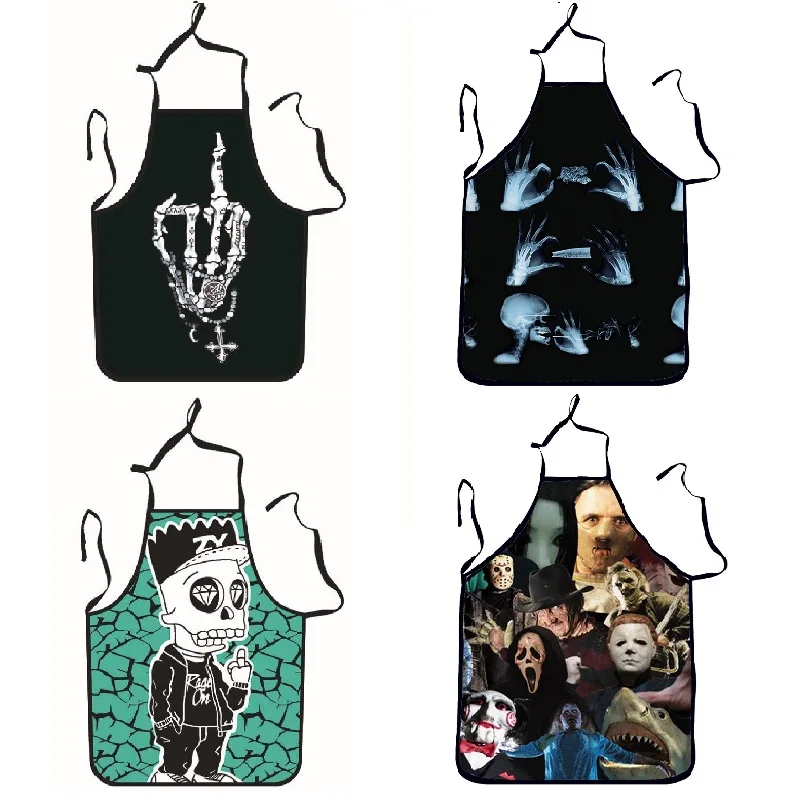 

Halloween Aprons Skull Printing Adult Kitchen Apron Dinner Party Cooking Apron Cozinha Tablier Cuisine Pinafore Children