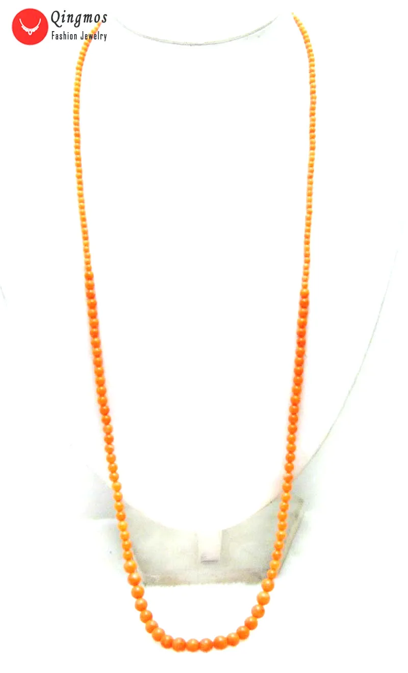 Qingmos Natural Coral Necklace for Women with Orange 4-7mm Round Sweater Fine Jewelry 33&quot Long nec6010 |